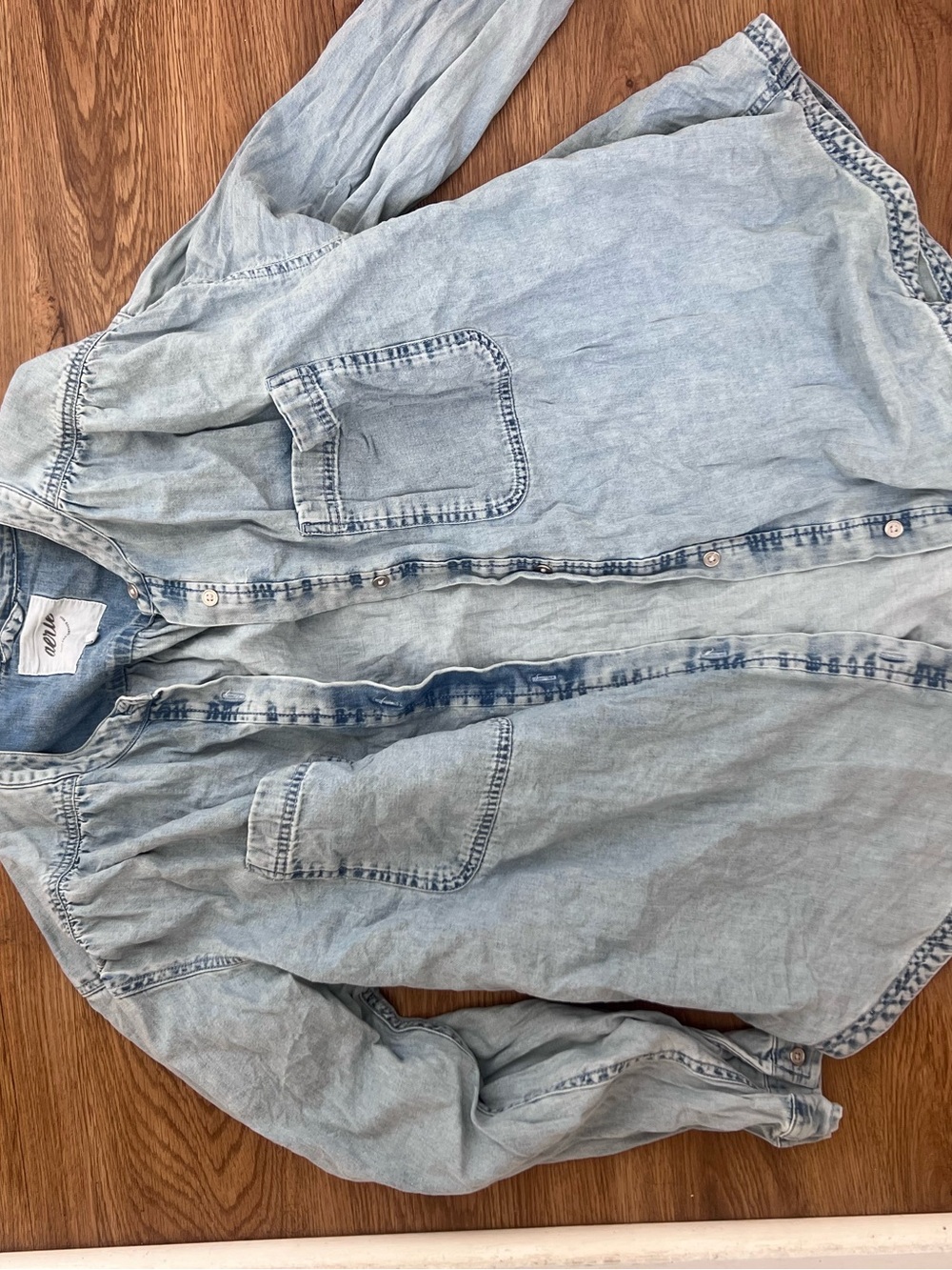 aerie Light Wash Denim Button-Up Shirt Jacket